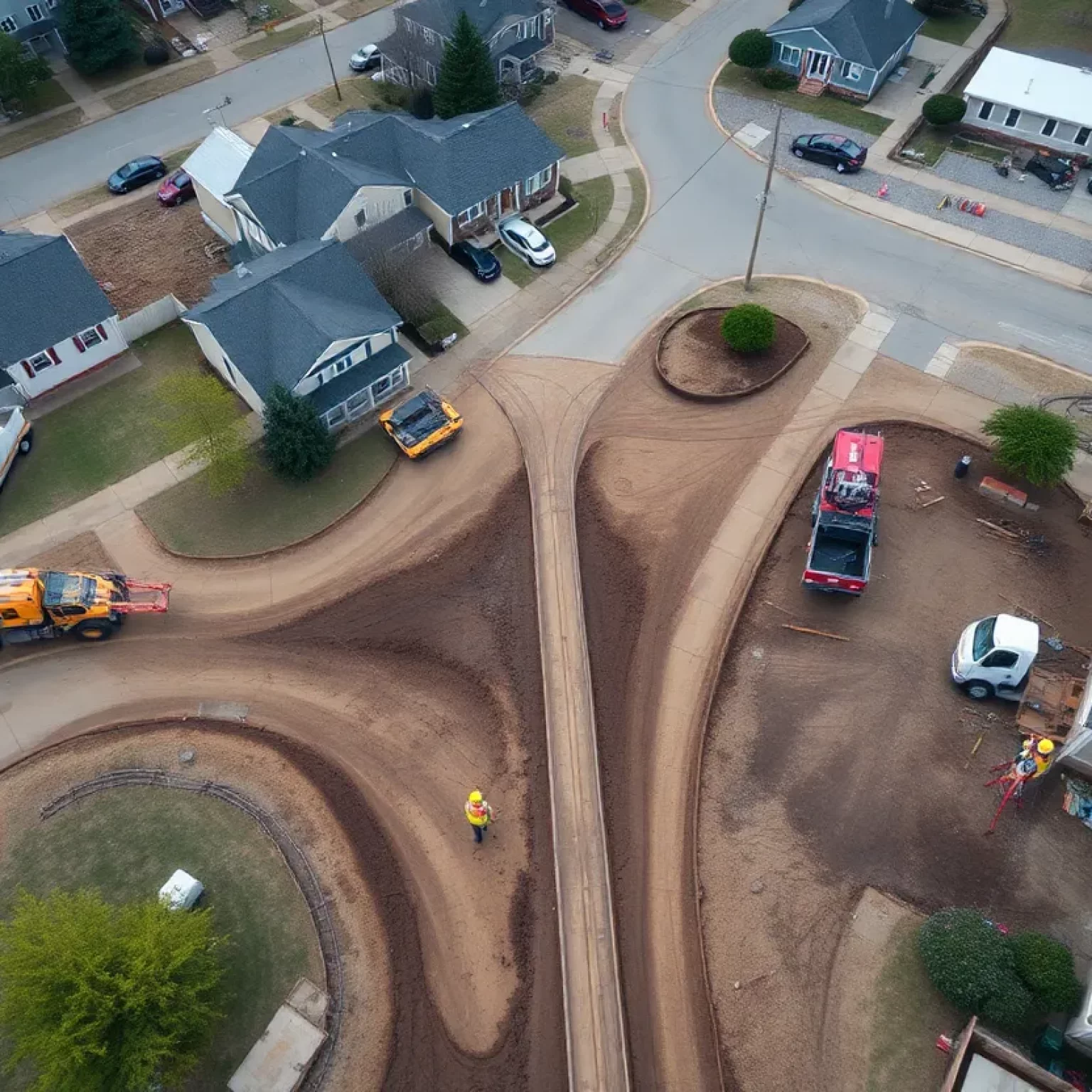 Construction site showing survey crews working on water main upgrades in Bluffton and Jasper County.