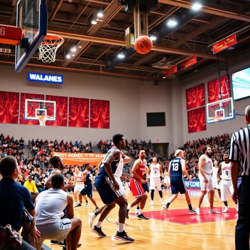 Bluffton University basketball players in action during a game