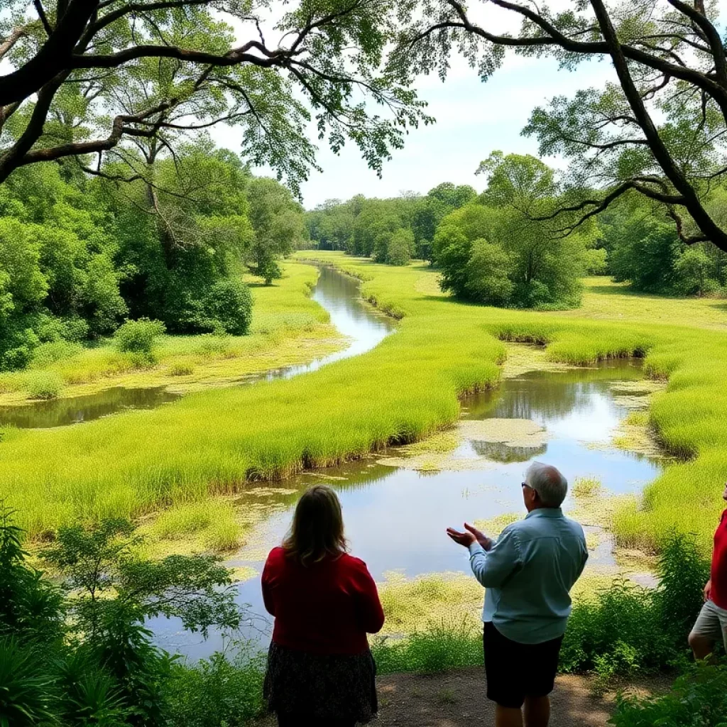 A scenic view of Bluffton waterways with participants discussing local ecology.