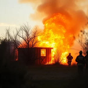 Firefighters combating a brush fire in Burton, SC