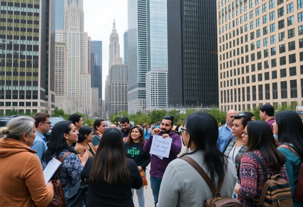 Community members in Chicago discussing immigration rights.