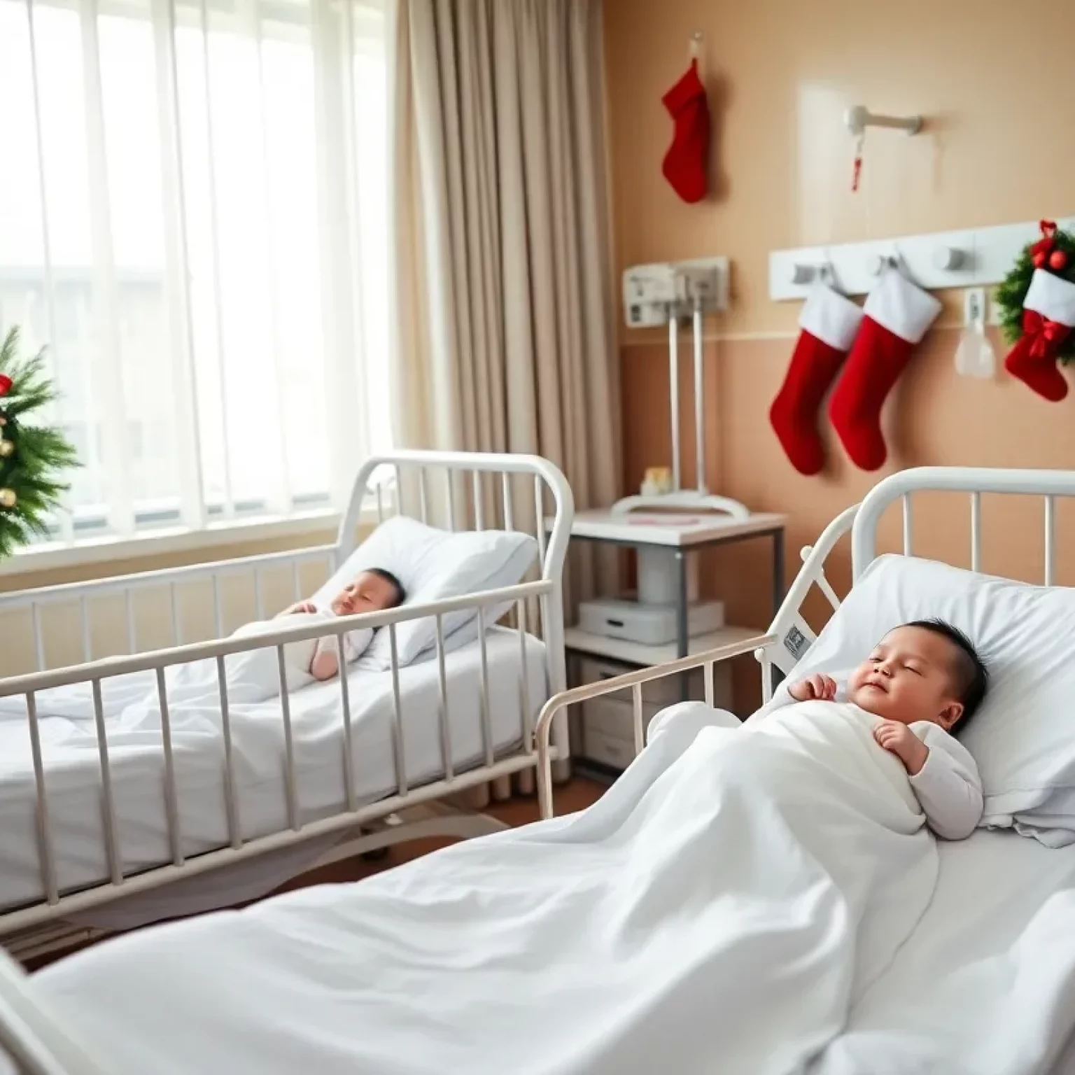 Newborns in holiday hats at Beaufort Memorial Collins Birthing Center