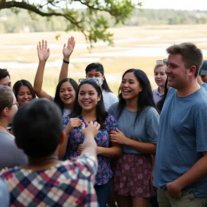 Community members celebrating the safe return of missing teenagers