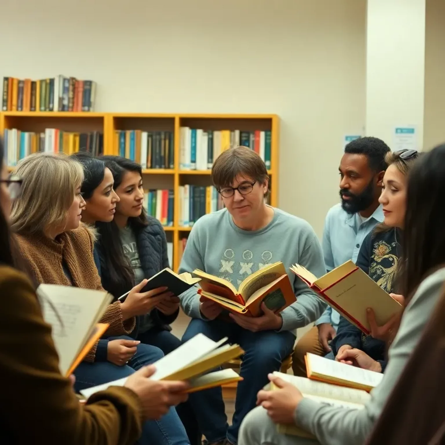 Community members discussing book bans in Beaufort County