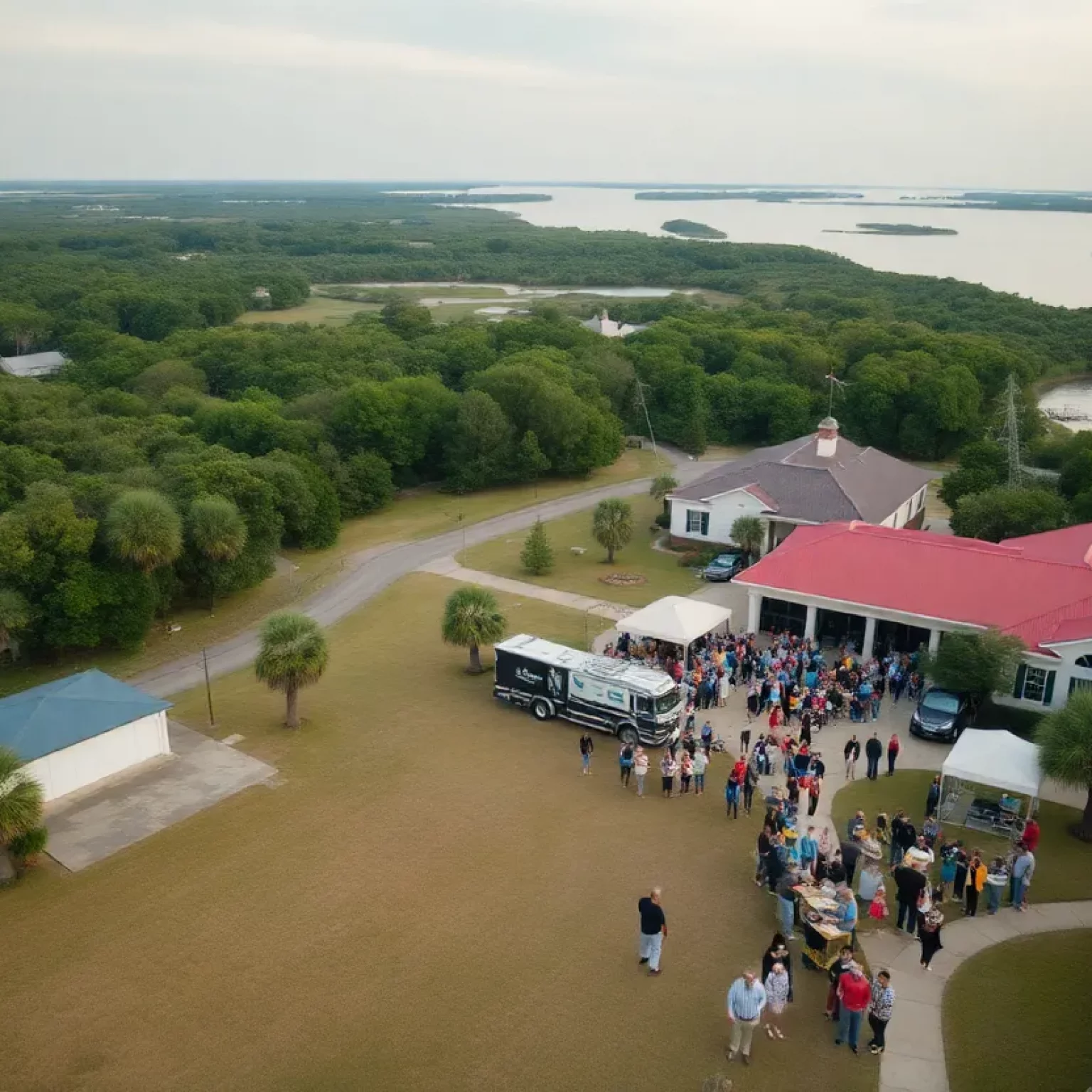 Aerial view of a community event in Beaufort County