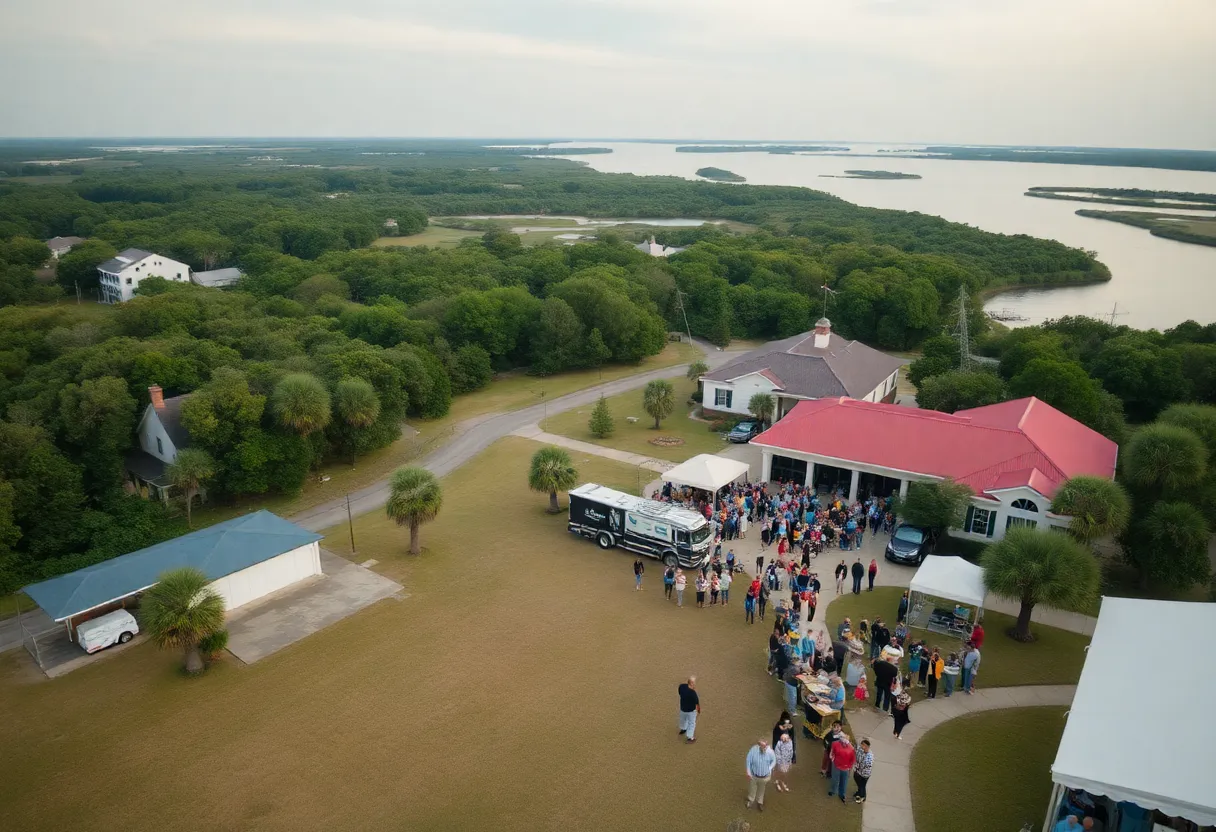 Aerial view of a community event in Beaufort County