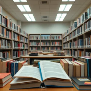 Library with books representing literary censorship discussions