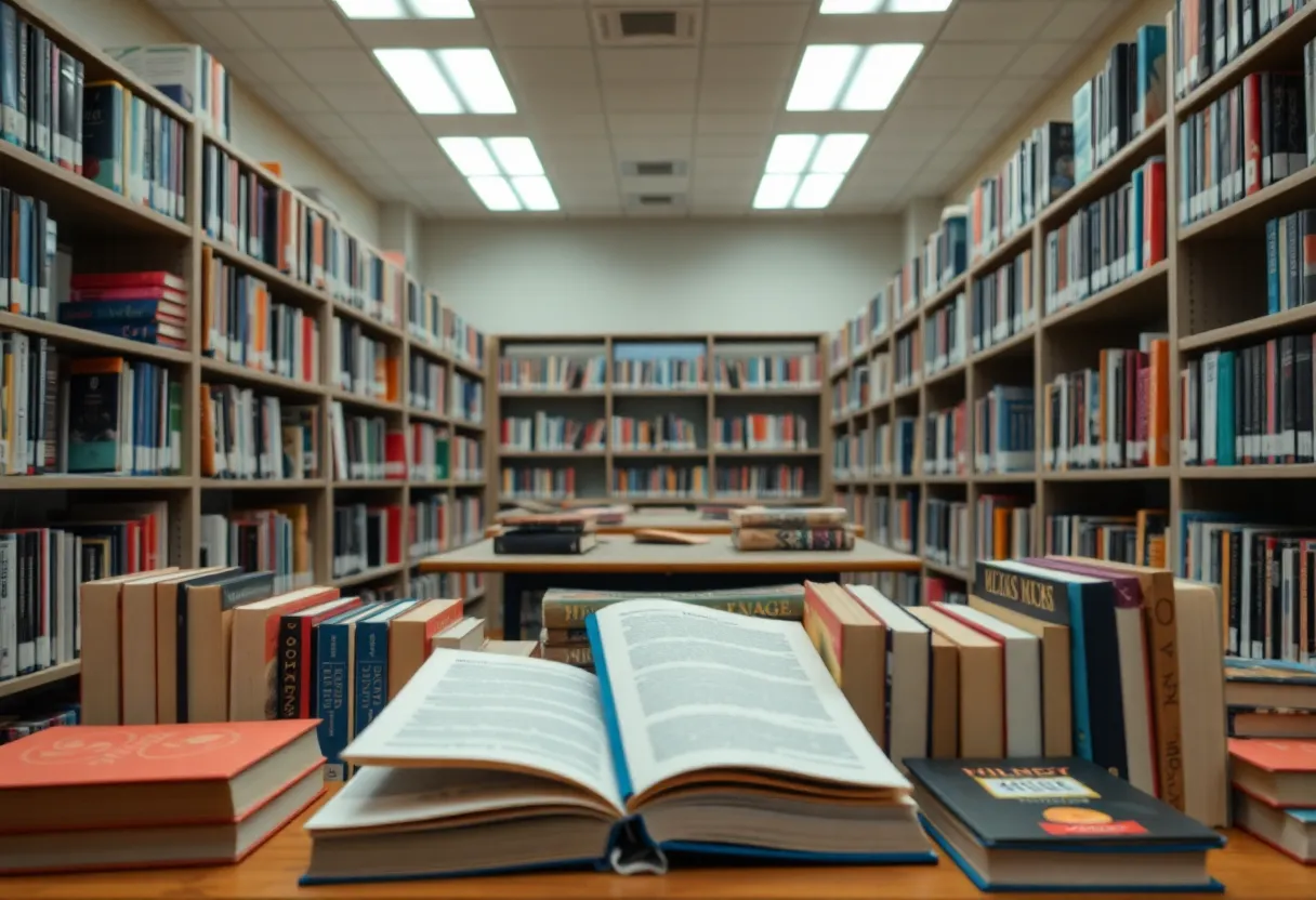 Library with books representing literary censorship discussions