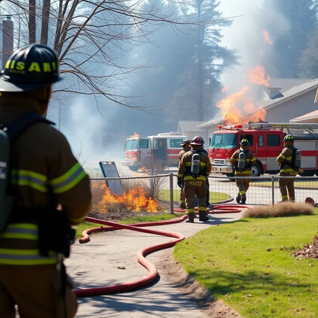 Firefighters combating shed and brush fires in Beaufort County