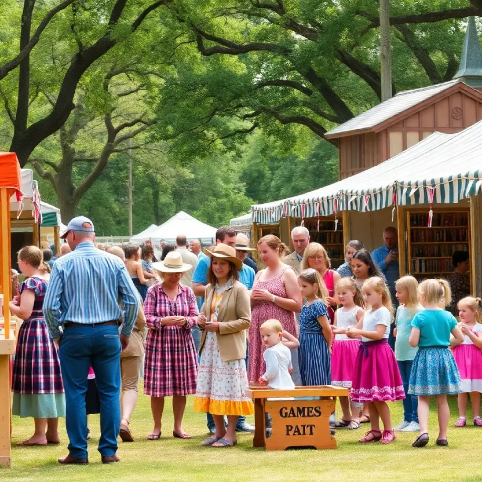 Families enjoying the Fort Fremont Harvest Festival with games and food vendors.