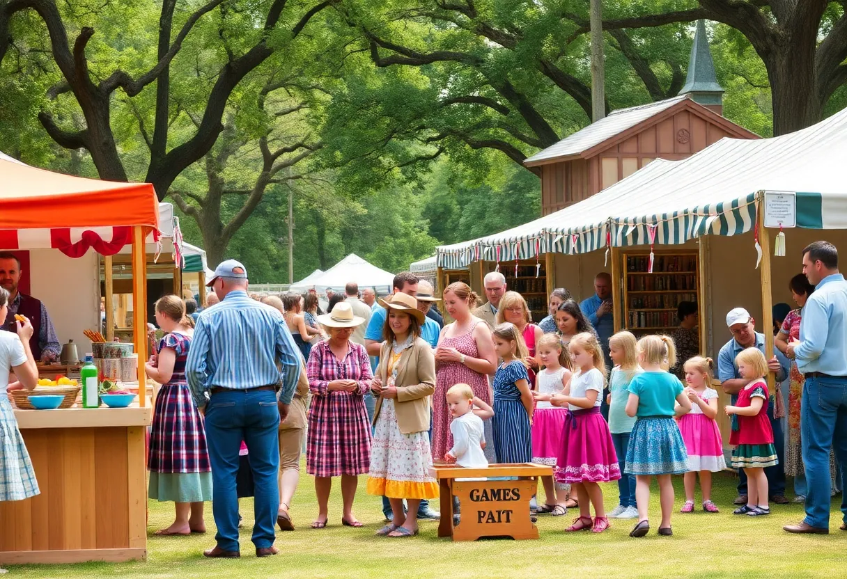 Families enjoying the Fort Fremont Harvest Festival with games and food vendors.