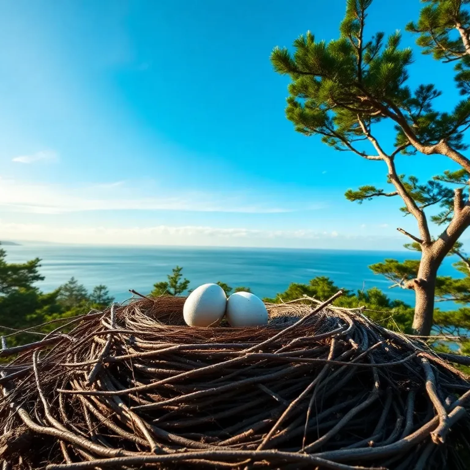 Eagle nest with two eggs on Hilton Head Island