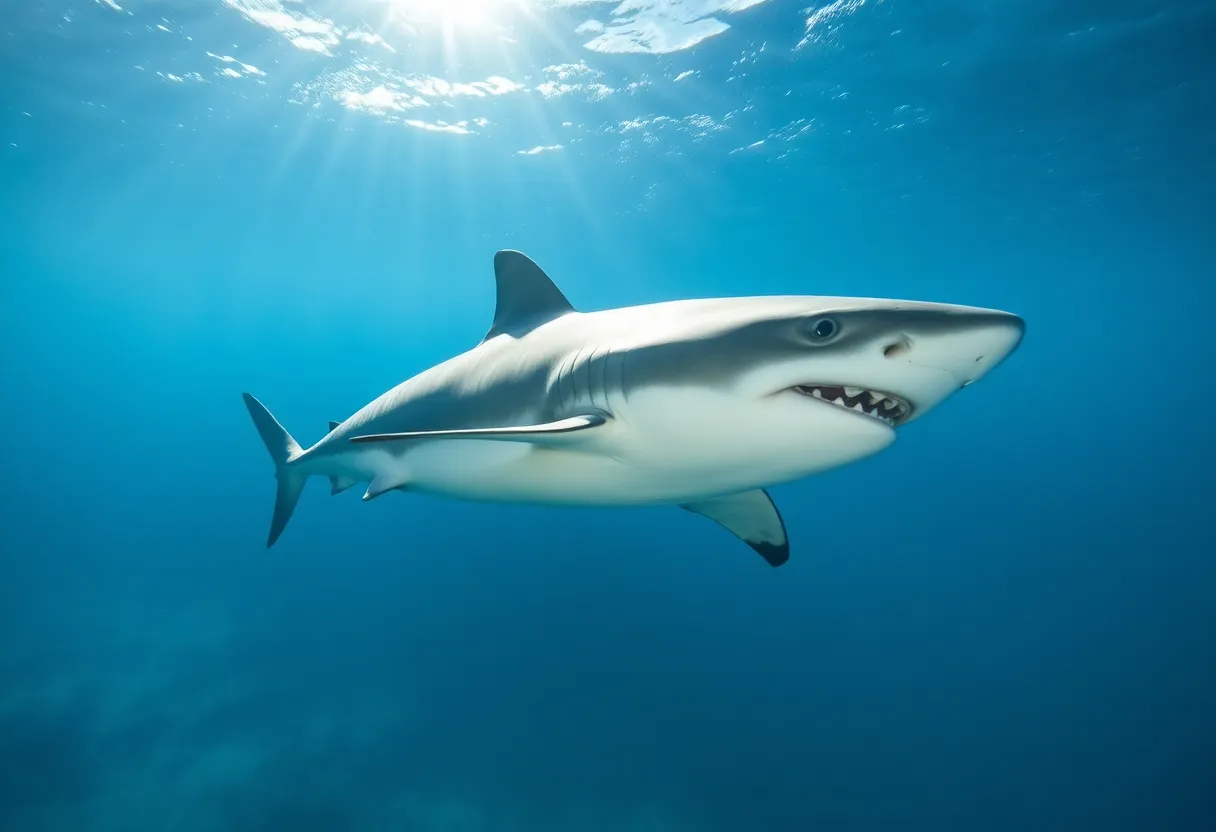 Great white shark swimming near Hilton Head Island