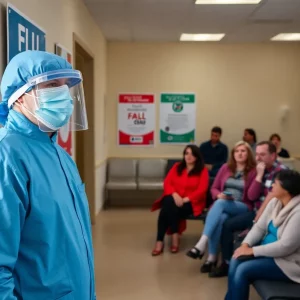 Healthcare worker in a flu vaccination clinic