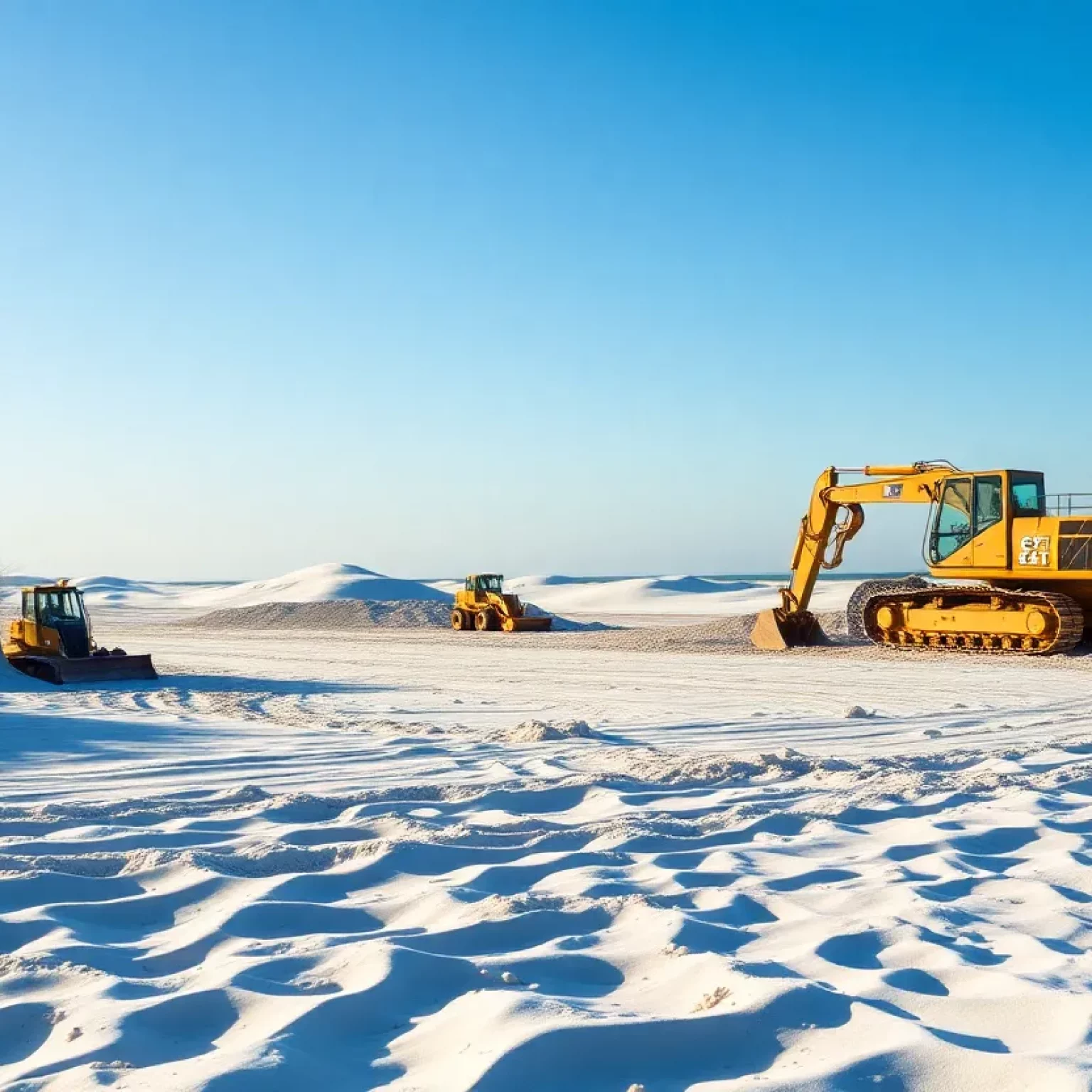 Hilton Head Island beach with construction machinery during renourishment project.