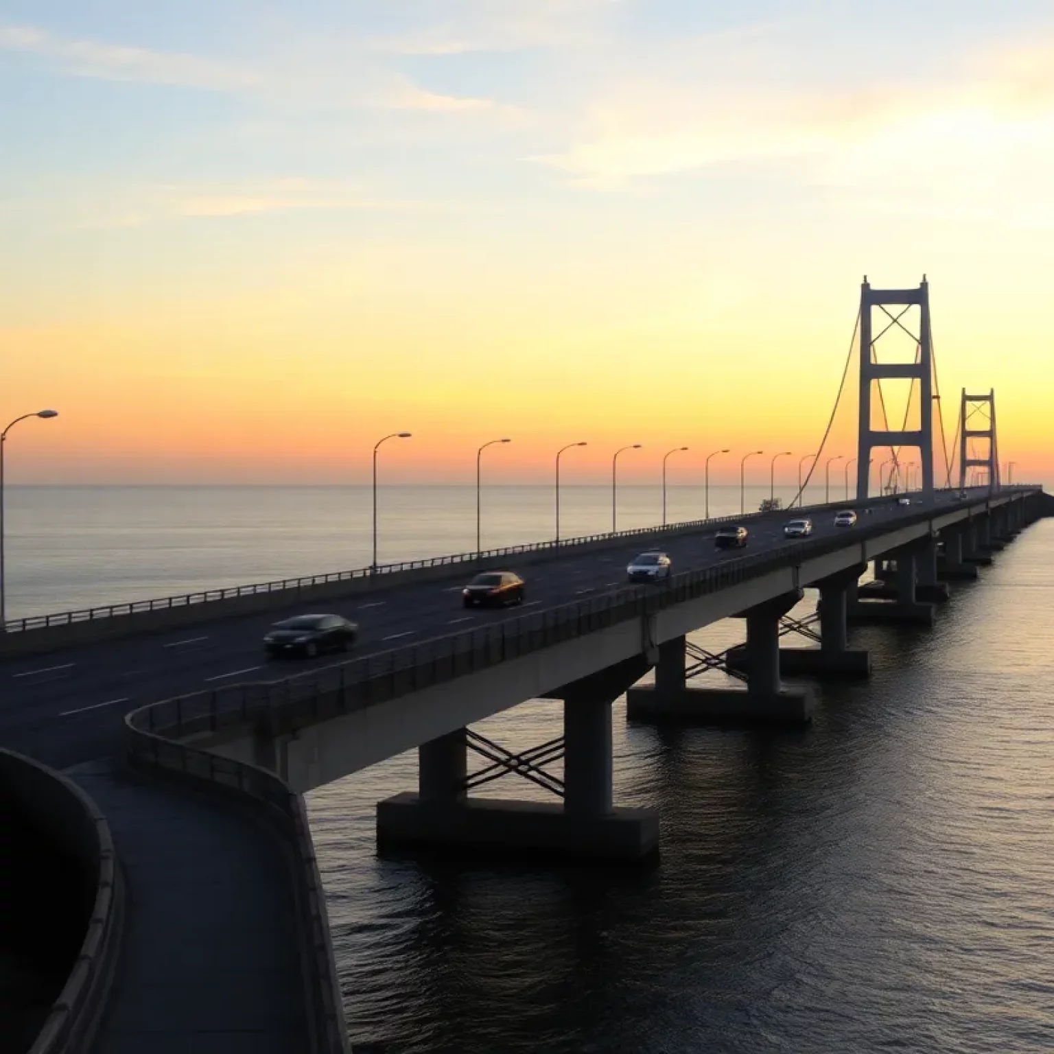 Sunset view of Hilton Head Island bridge needing repairs