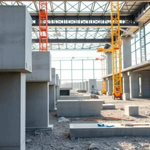 A construction site featuring precast concrete connections by NSC.