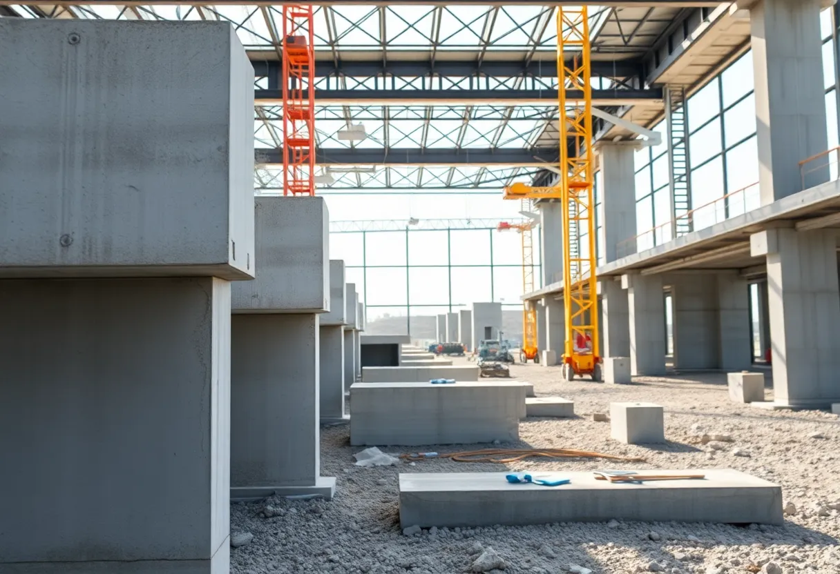 A construction site featuring precast concrete connections by NSC.