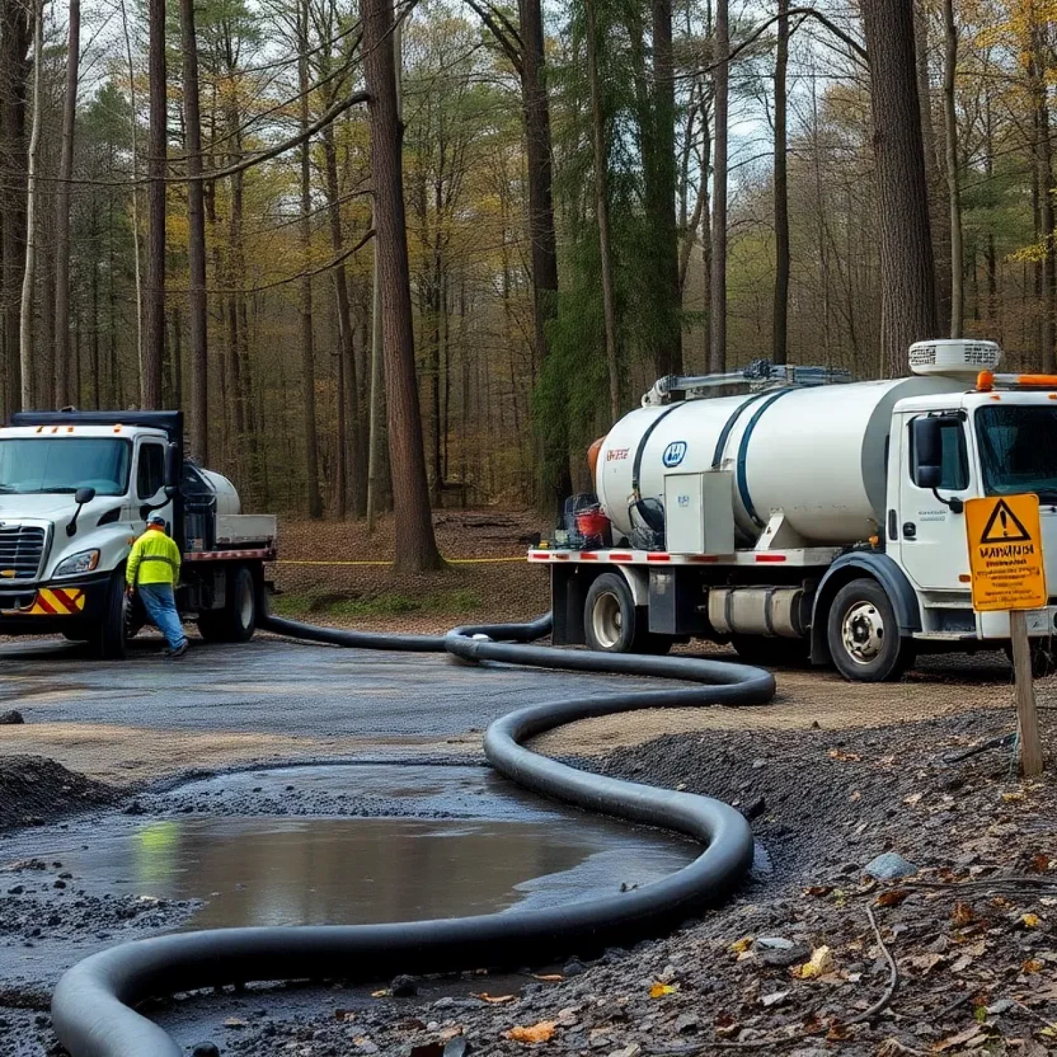 Vacuum trucks cleaning up sewage in Okatie