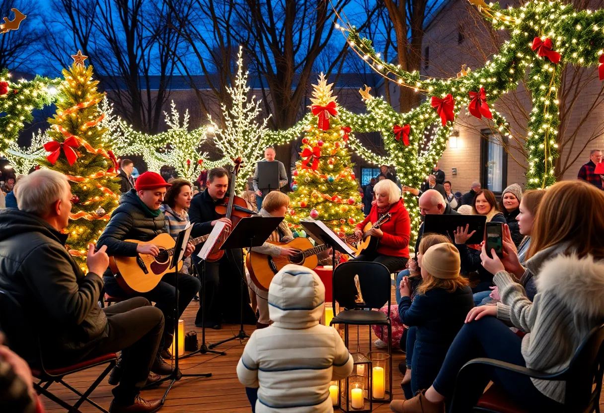 Families enjoying a Christmas concert outdoors in Port Royal