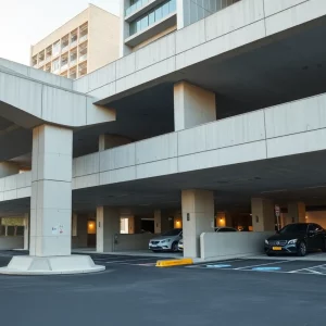 Sleek design of a precast concrete parking garage in an urban setting