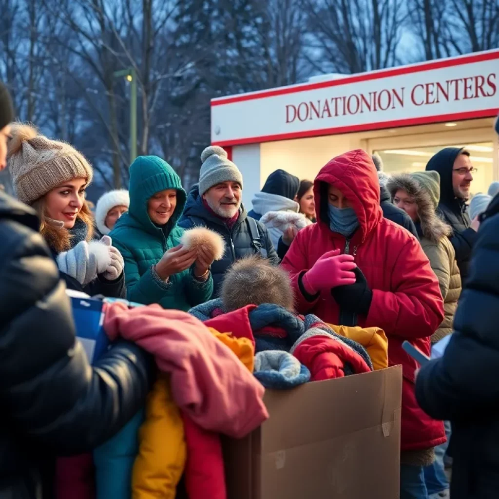 Community members donating jackets at the Recycle Your Jacket initiative