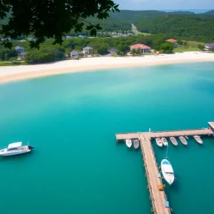 View of newly reopened Sands Beach Boat Landing with boats floating in water