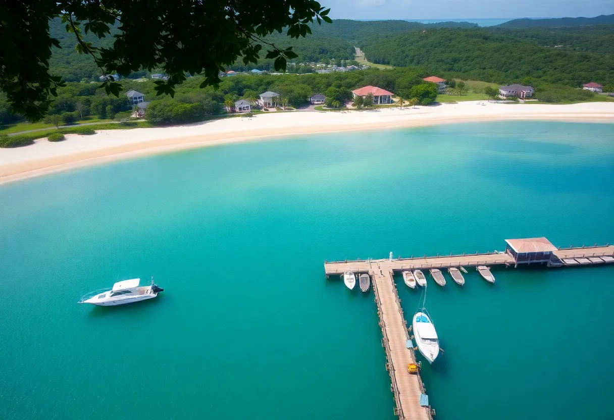 View of newly reopened Sands Beach Boat Landing with boats floating in water