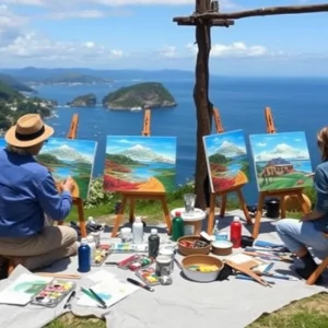 Participants in an outdoor oil painting workshop on Seabrook Island