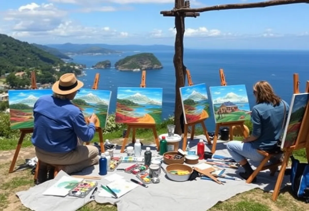 Participants in an outdoor oil painting workshop on Seabrook Island