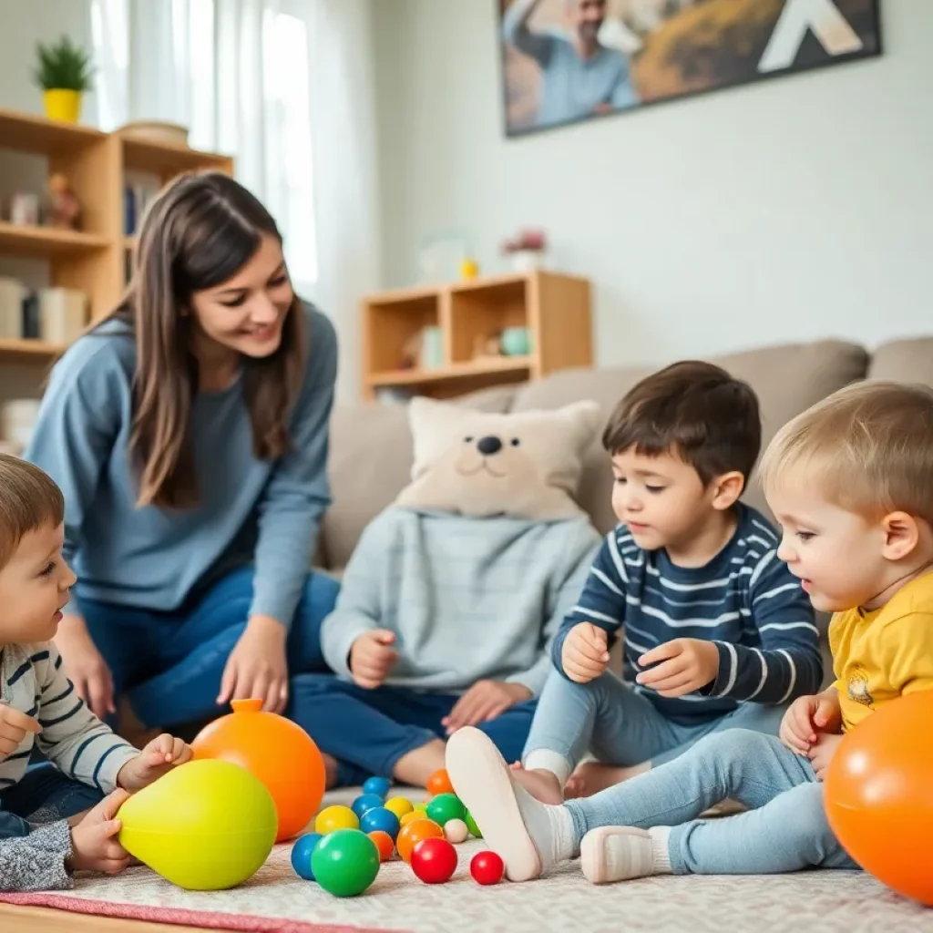 Teen babysitter supervising children in a family setting