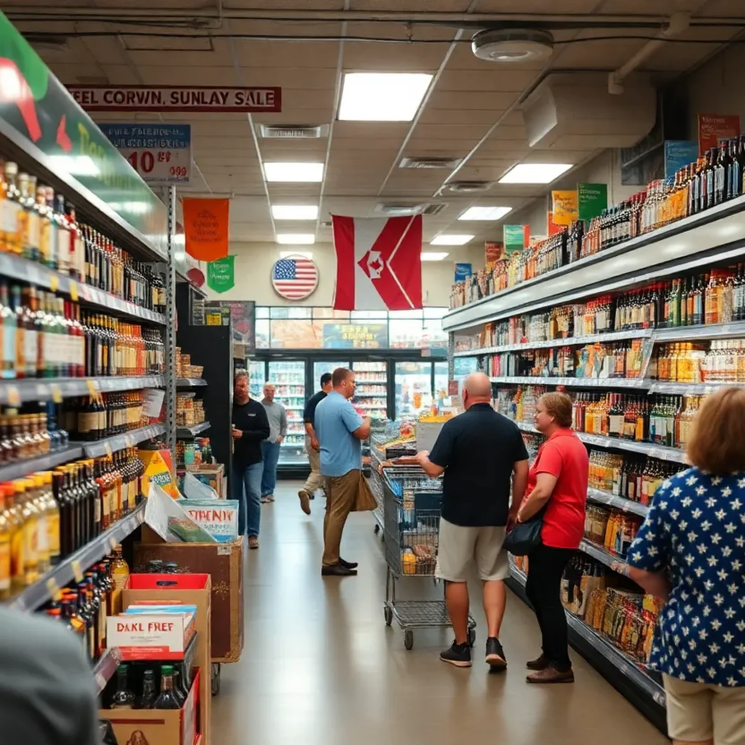 Inside view of a liquor store in South Carolina with customers browsing.