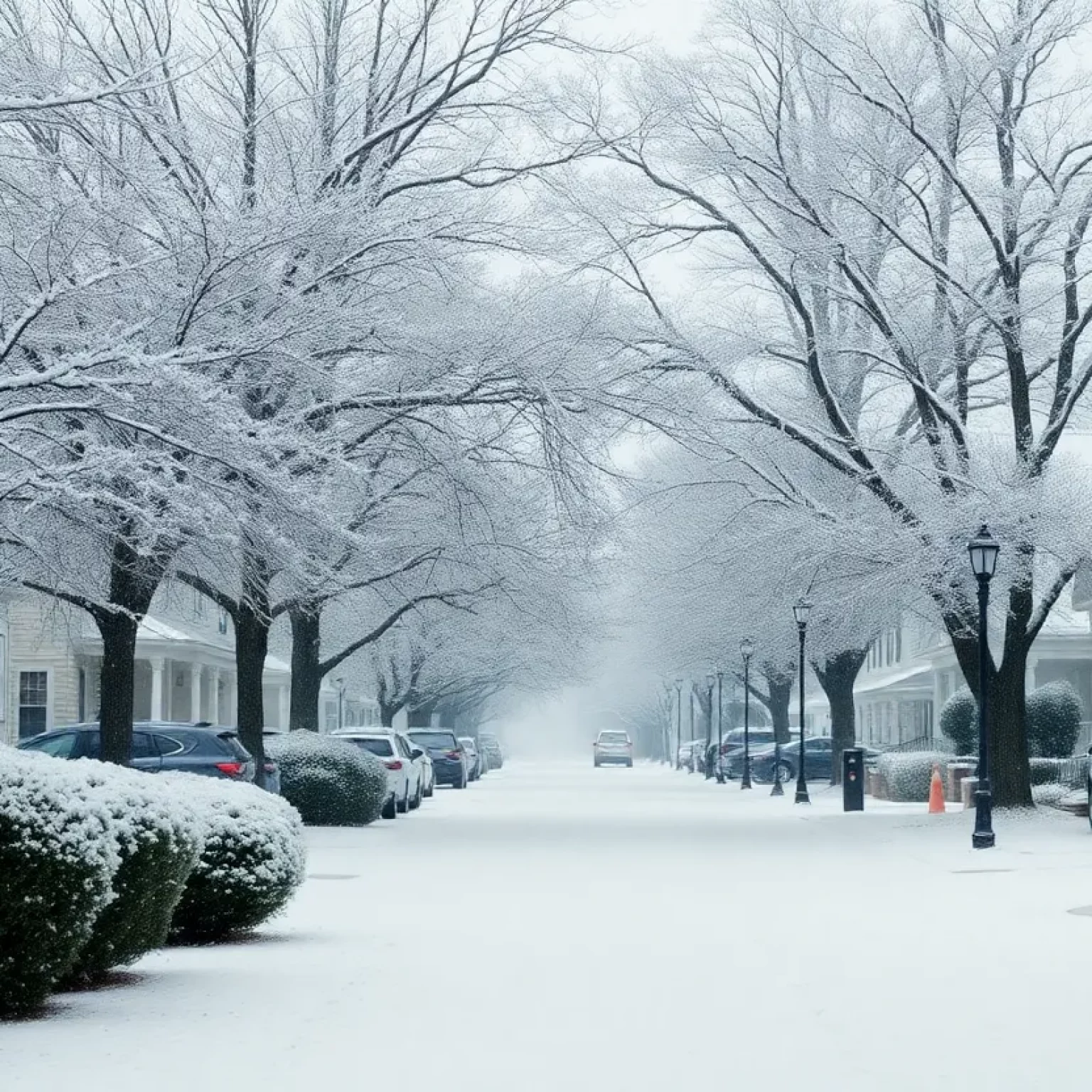 A snowy street in Beaufort SC during Winter Storm Enzo