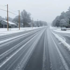 Icy roads and snowy scenery in North Florida