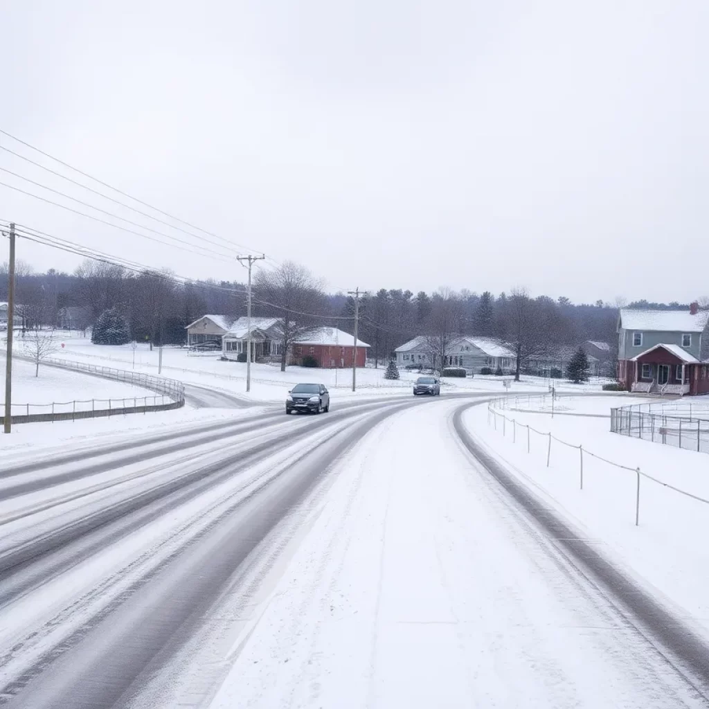 Snowy landscape in Beaufort and Jasper counties during a winter storm