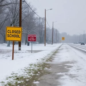 Snow-covered roads and closed school signs in the Lowcountry