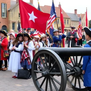 Children participating in Children's Day Revolutionary War reenactment in Beaufort