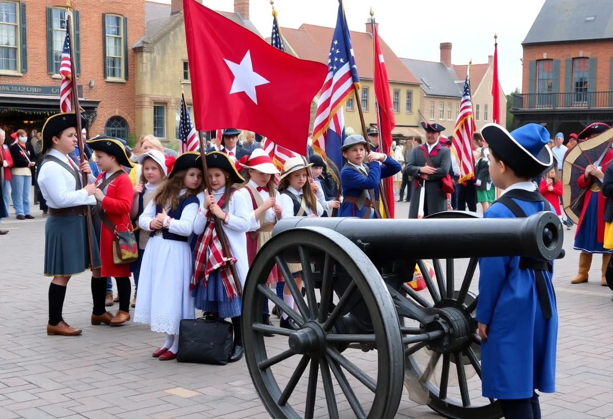 Children participating in Children's Day Revolutionary War reenactment in Beaufort