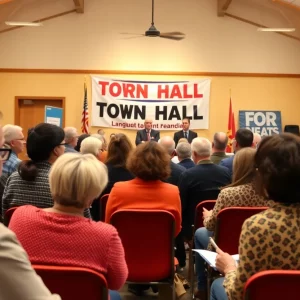 Residents engage in a town hall meeting in Beaufort