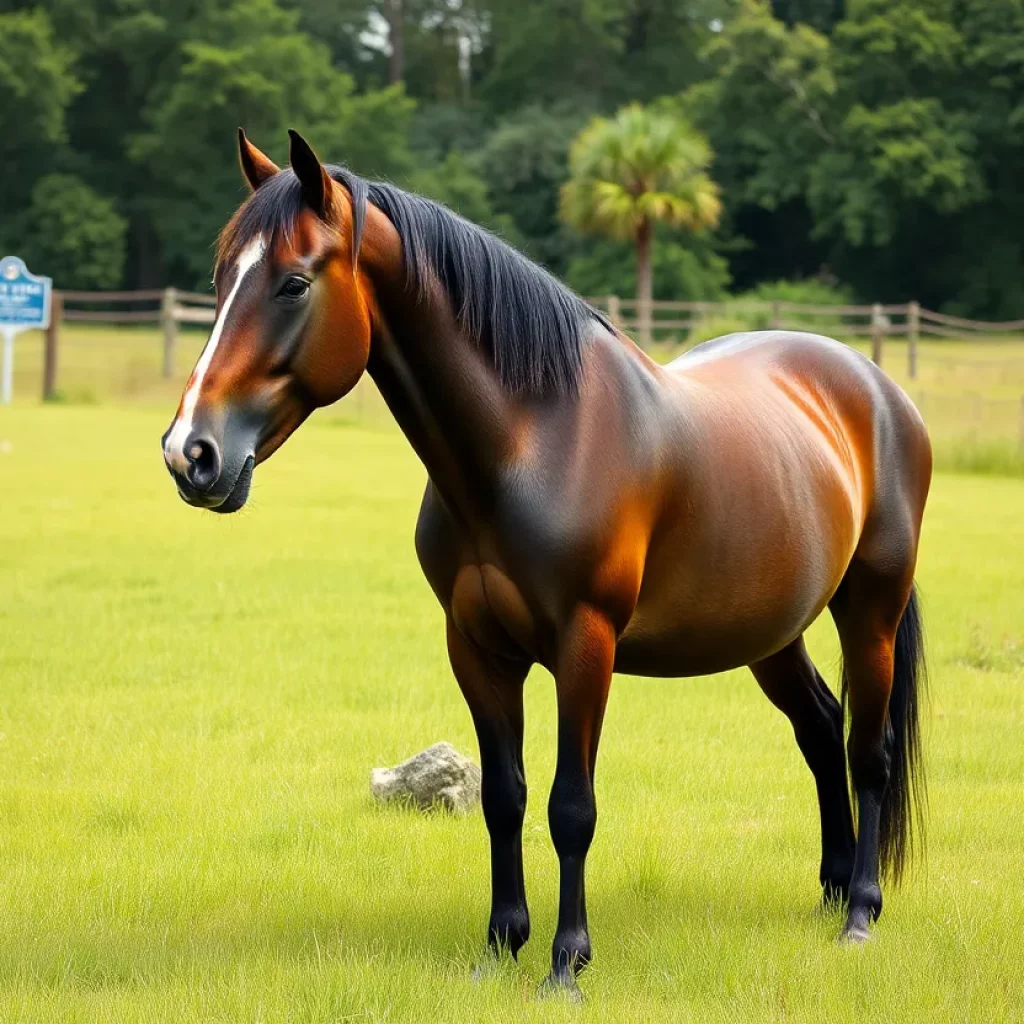 A marsh tacky horse in a peaceful Lowcountry pasture.