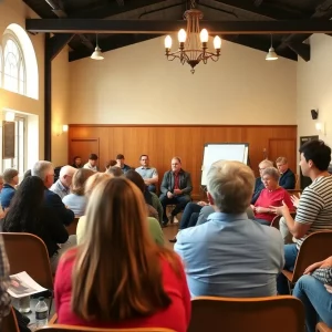 Attendees at a town hall meeting discussing community issues