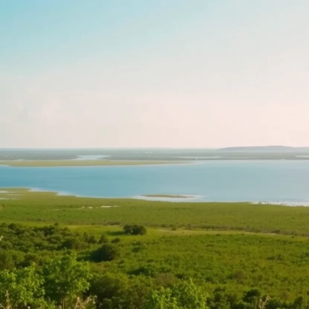 Scenic view of Morgan Island with Rhesus monkeys in their habitat