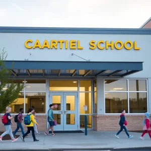 Students outside Polaris Tech Charter School