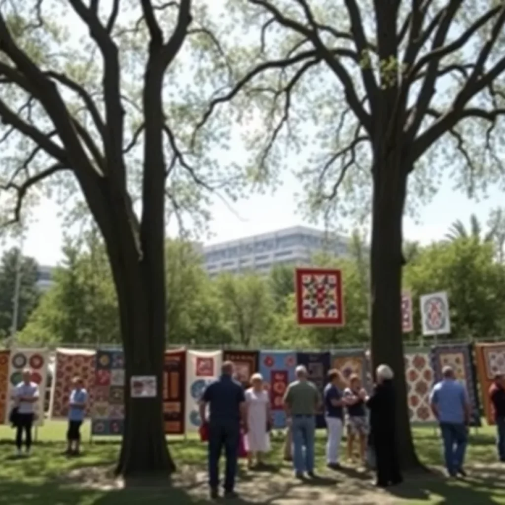 Colorful quilts displayed outdoors at Hilton Head Island event