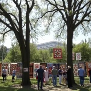 Colorful quilts displayed outdoors at Hilton Head Island event