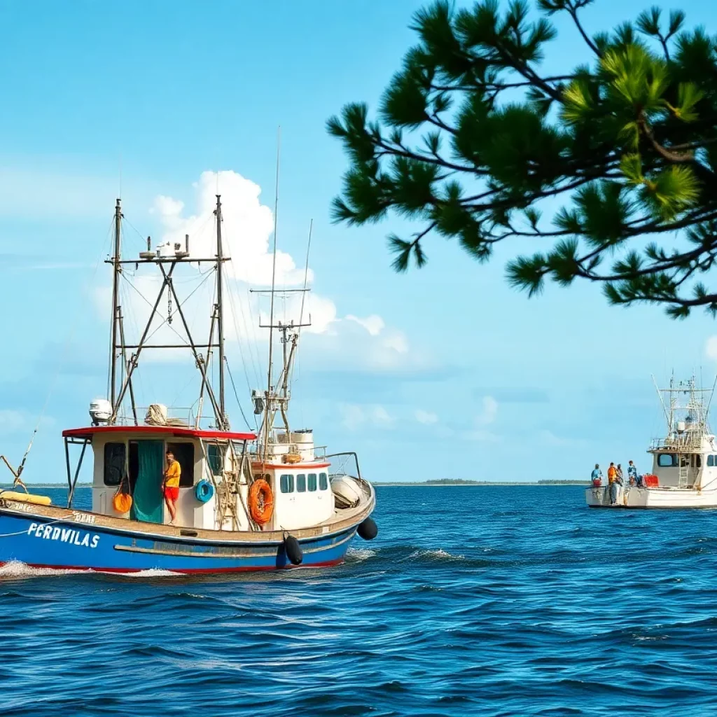 Coastal view of South Carolina shrimping scene