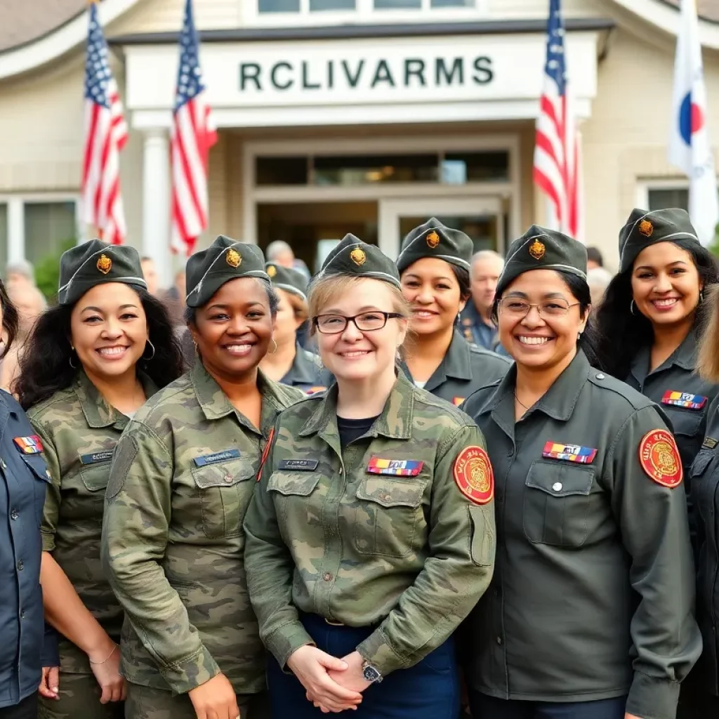 Diverse group of women veterans celebrating their achievements with community support.